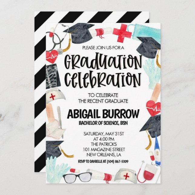 Nursing School Graduation Party Invitation (Front/Back)