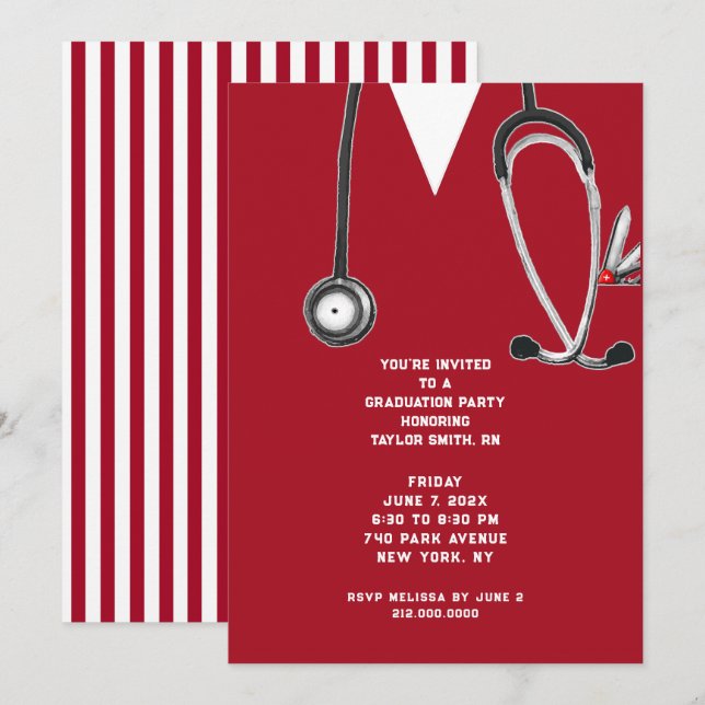 Nursing School Graduation Party Invitation (Front/Back)