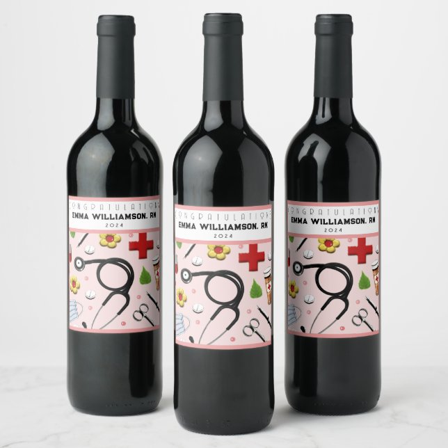 Nursing School Graduation Party Wine Label (Bottles)