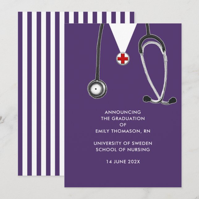 Nursing School Graduation Purple Announcement (Front/Back)