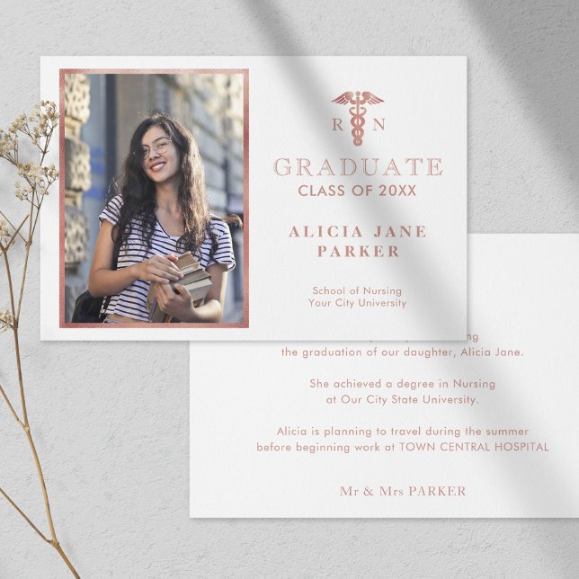 Nursing school graduation rose gold photo announcement (Creator Uploaded)