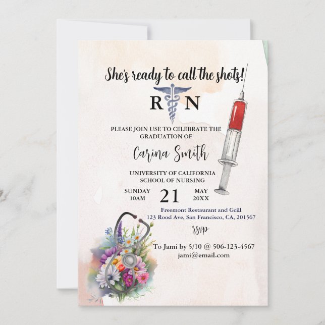 Nursing School Graduation Spring Wildflower Floral Invitation (Front)