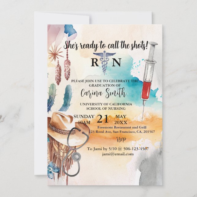 Nursing School Graduation Western Cowboy Cactus Invitation (Front)