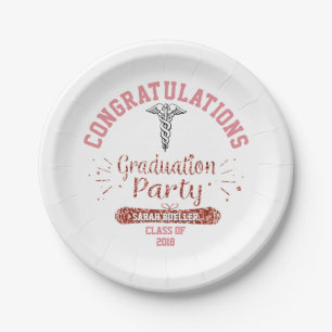 Nursing School Pink Rose Gold Graduation Party Paper Plate