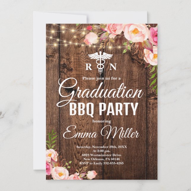 Nursing School String Lights Graduation BBQ Party Invitation (Front)