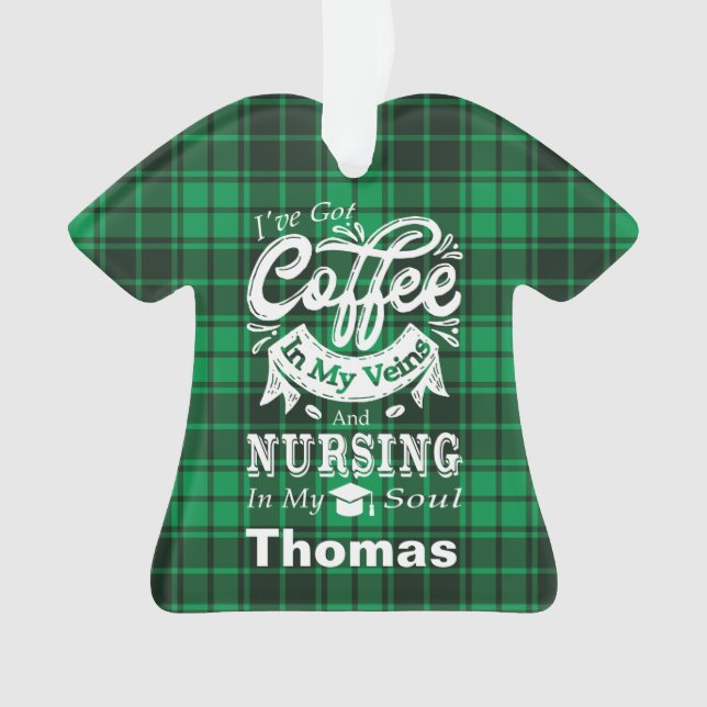 Nursing Student Coffee In My Veins Plaid Ornament (Front)