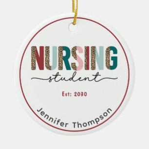 Nursing Student Personalised Animal Print Ceramic Tree Decoration