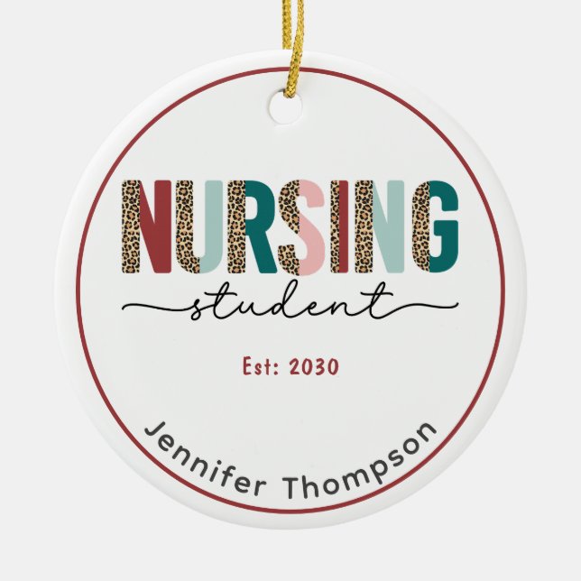 Nursing Student Personalised Animal Print    Ceramic Tree Decoration (Front)