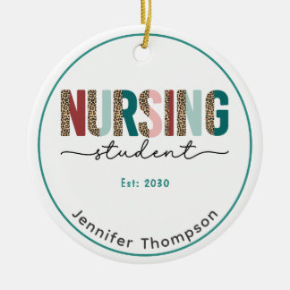 Nursing Student Personalised Animal Print Ceramic Tree Decoration