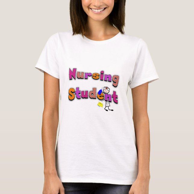 Nursing Student Watercolor Art Stick Person Nurse T-Shirt (Front)