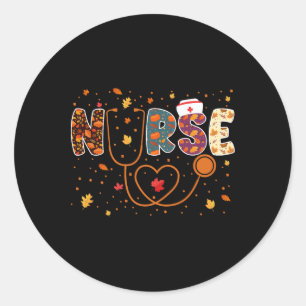 Nursing Thanksgiving Day Stethoscope Fall Nurse Co Classic Round Sticker