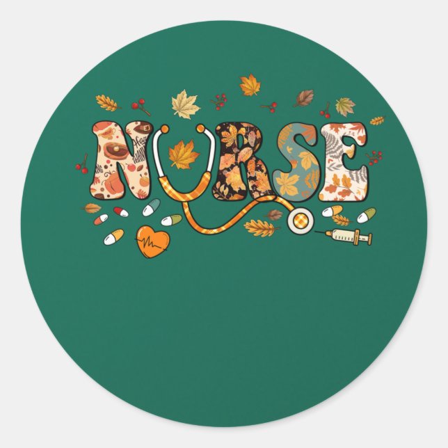 Nursing Thanksgiving Day Stethoscope Fall Nurse Co Classic Round Sticker (Front)