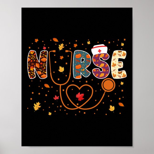 Nursing Thanksgiving Day Stethoscope Fall Nurse Co Poster (Front)