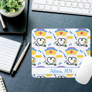 Nursing Tools on Blue Polka Dots  Monogram Mouse Pad