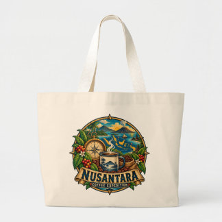 Nusantara Coffee Expedition Vintage Indonesian Art Large Tote Bag