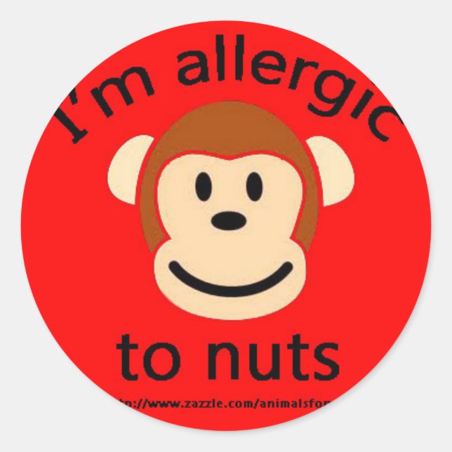 Nut allergy alert monkey classic round sticker (Front)