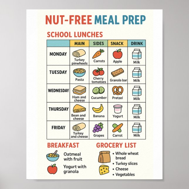 Nut Free Meal Prep for school lunches Poster (Front)