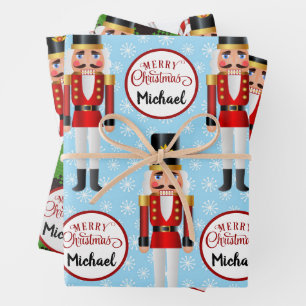 Nutcracker 3 Christmas Personalised Patterns Name Wrapping Paper Sheet
