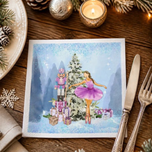Nutcracker and Ballerina Lavender Christmas Napkin