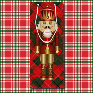 Nutcracker and Christmas Plaid Tall Wine Gift Bag
