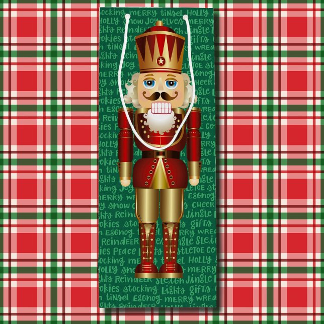Nutcracker and Christmas Words Tall Wine Gift Bag (Creator Uploaded)