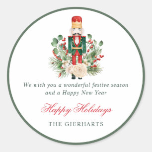 Nutcracker and Greenery Happy Holidays Christmas Classic Round Sticker