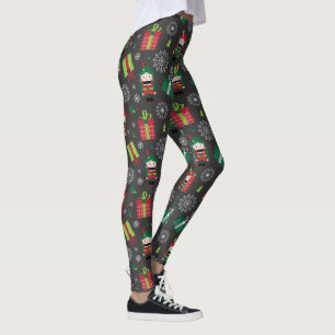 Nutcracker and Presents Christmas Pattern on Grey Leggings