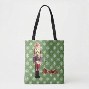 Nutcracker and Snowflakes Custom Name Tote Bag
