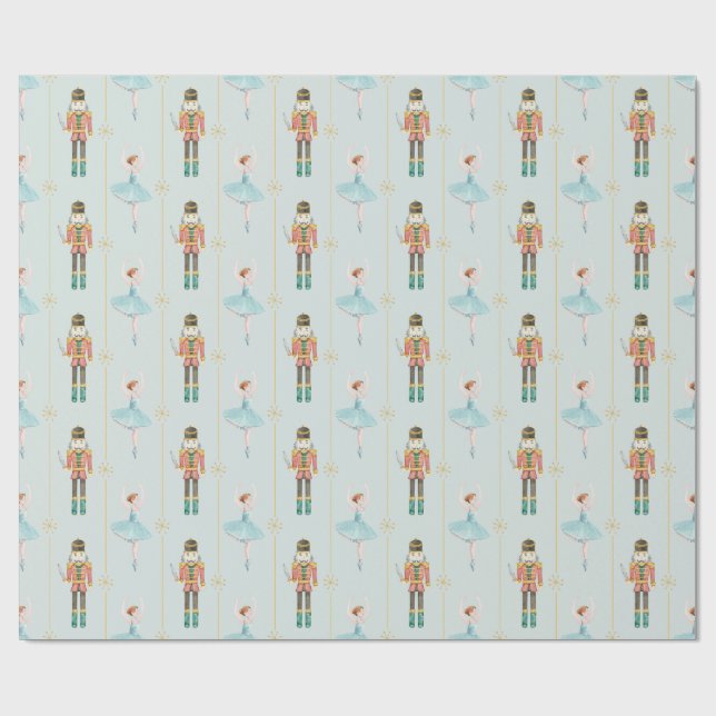 Nutcracker Ballerina Blue Vintage Christmas Wrapping Paper (Flat)