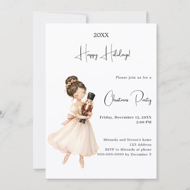 Nutcracker Ballerina Christmas Party Invitation (Front)