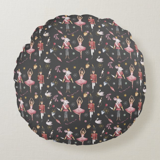 Nutcracker Ballerina Christmas  Round Cushion (Front)
