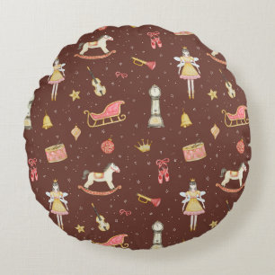 Nutcracker Ballerina Christmas  Round Cushion