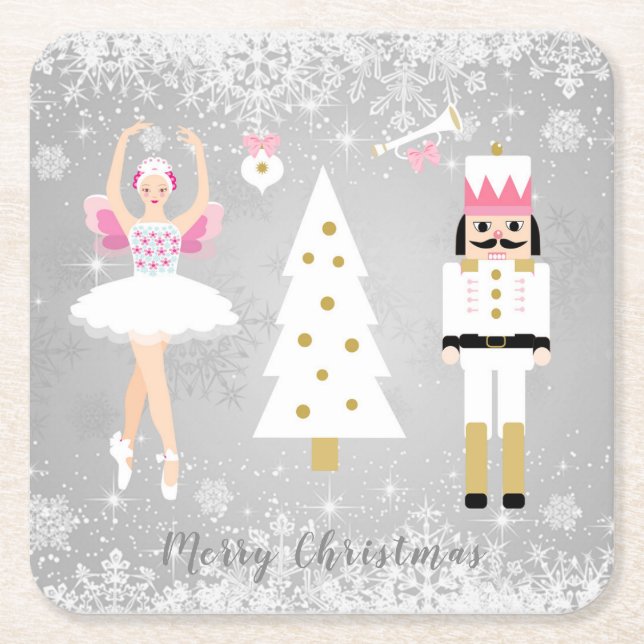 Nutcracker, ballerina, Christmas tree Square Paper Coaster (Front)