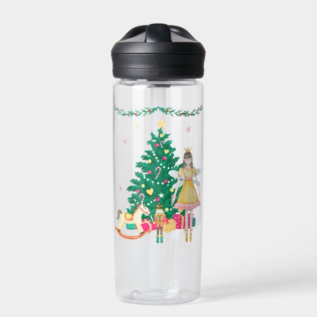 Nutcracker Ballerina Christmas Water Bottle (Front)