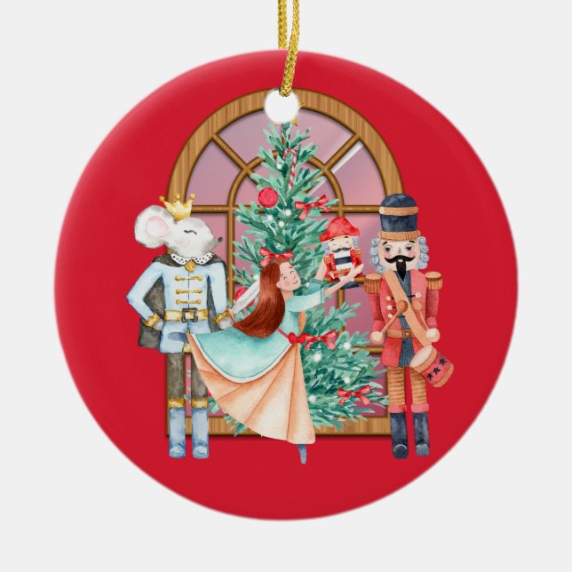 Nutcracker Ballerina Mouse King Red Personalised Ceramic Tree Decoration (Front)
