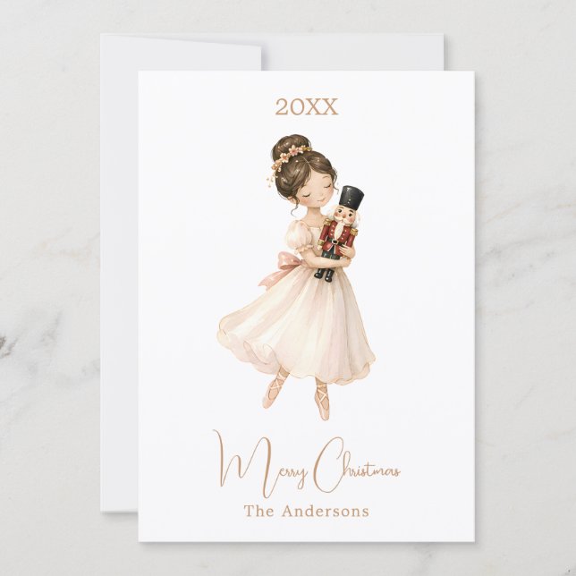 Nutcracker Ballerina simple Christmas Holiday Card (Front)