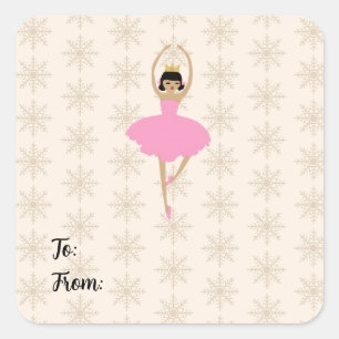 Nutcracker Ballerina Snowflake Pattern Holiday Square Sticker
