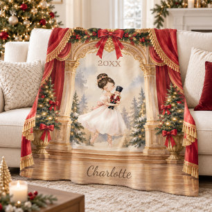 Nutcracker Ballerina Theatre Christmas Fleece Blanket