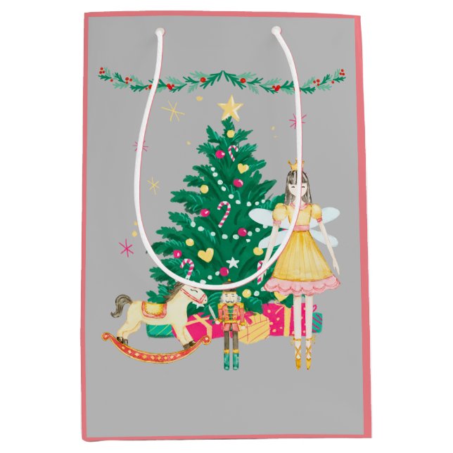 Nutcracker Ballerina Watercolor Christmas Medium Gift Bag (Front)
