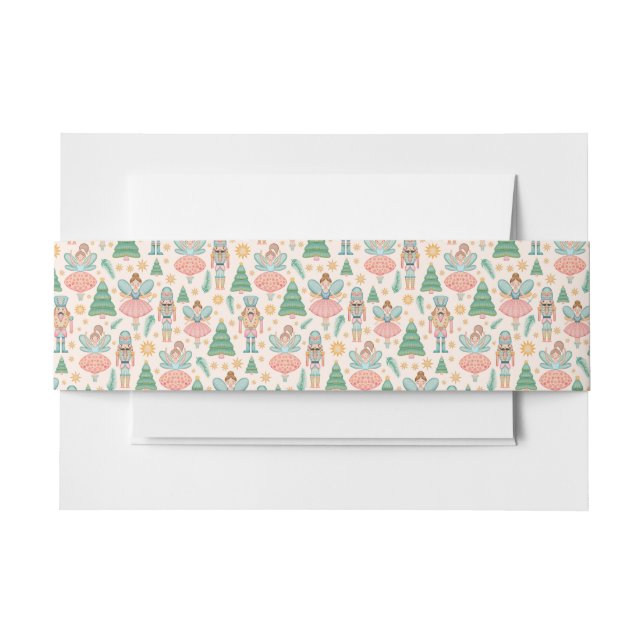 Nutcracker Ballet and Fairies on Cream Background Invitation Belly Band (Front Example)