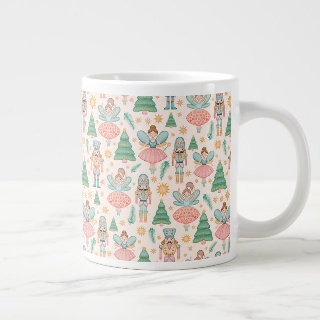 Nutcracker Ballet and Fairies on Cream Background Large Coffee Mug (Right)