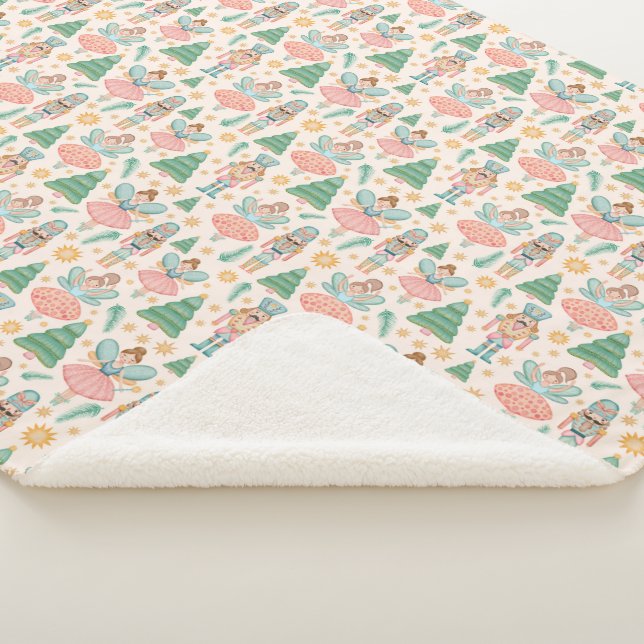 Nutcracker Ballet and Fairies on Cream Background Sherpa Blanket (3/4)