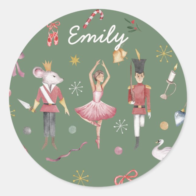 Nutcracker Ballet Ballerina Christmas Birthday Classic Round Sticker (Front)