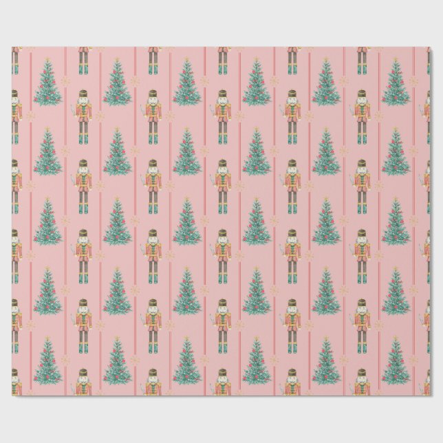 Nutcracker Ballet Ballerina Pink Vintage Christmas Wrapping Paper (Flat)