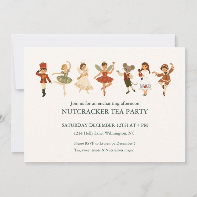 Nutcracker Ballet Cream Christmas Tea Party Invite (Front)