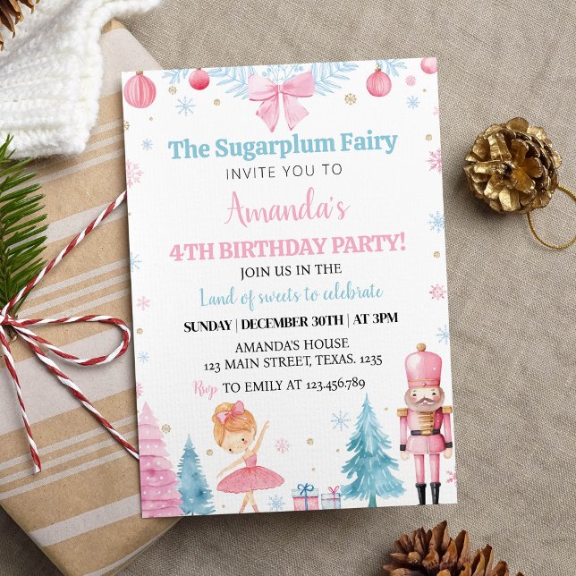 Nutcracker Ballet Fairy Pink Birthday Invitation (Creator Uploaded)