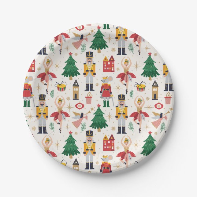 Nutcracker Ballet Holiday Pattern Paper Plate (Front)