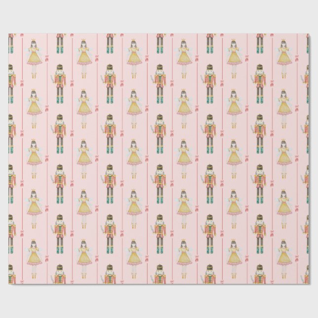 Nutcracker Ballet Pink Ballerina Vintage Christmas Wrapping Paper (Flat)