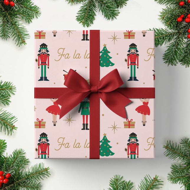Nutcracker Ballet Pink Fa la la Christmas Wrapping Paper Sheet (Creator Uploaded)