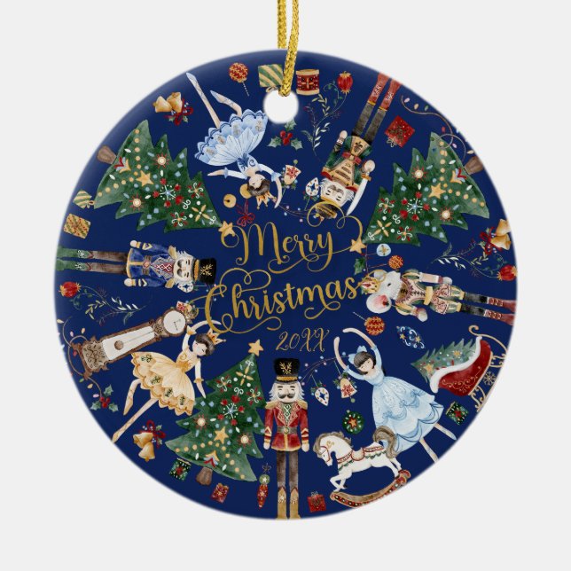 Nutcracker Ballet Vintage Merry Christmas Photo Ceramic Tree Decoration (Front)